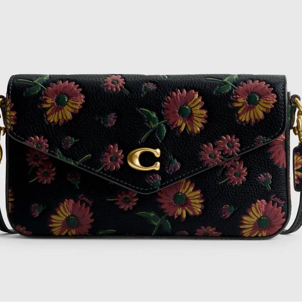Coach WYN Floral Black Leather Crossbody Bag